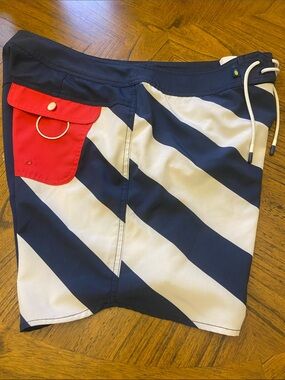 chubbies men’s board shorts swim trunks bathing suit size 34 red white blue